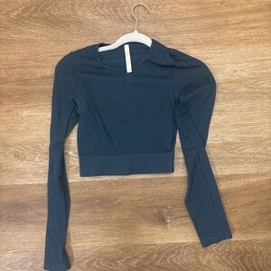 Aritzia Teal Long Sleeve Crop Top Medium | Fitted Stretch Basic